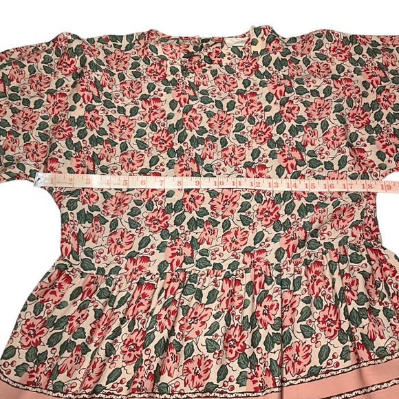THE GREAT. 100% Silk Pink / Green Floral Mini Dress Button Back Sz 1 (Small) - Picture 4 of 8